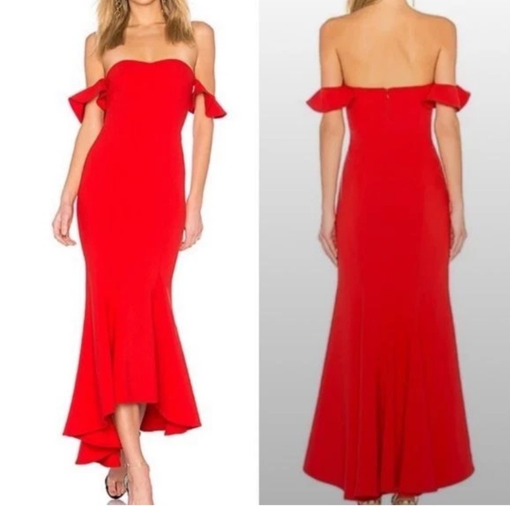 Likely Sunset Gown Drape Sleeve Ruffled Hem in Scarlet Red Sz 6